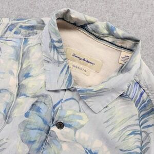 Tommy Bahama Silk Button Up Shirt‎ Blue Original Fit Tropical Leaf Print Men's M